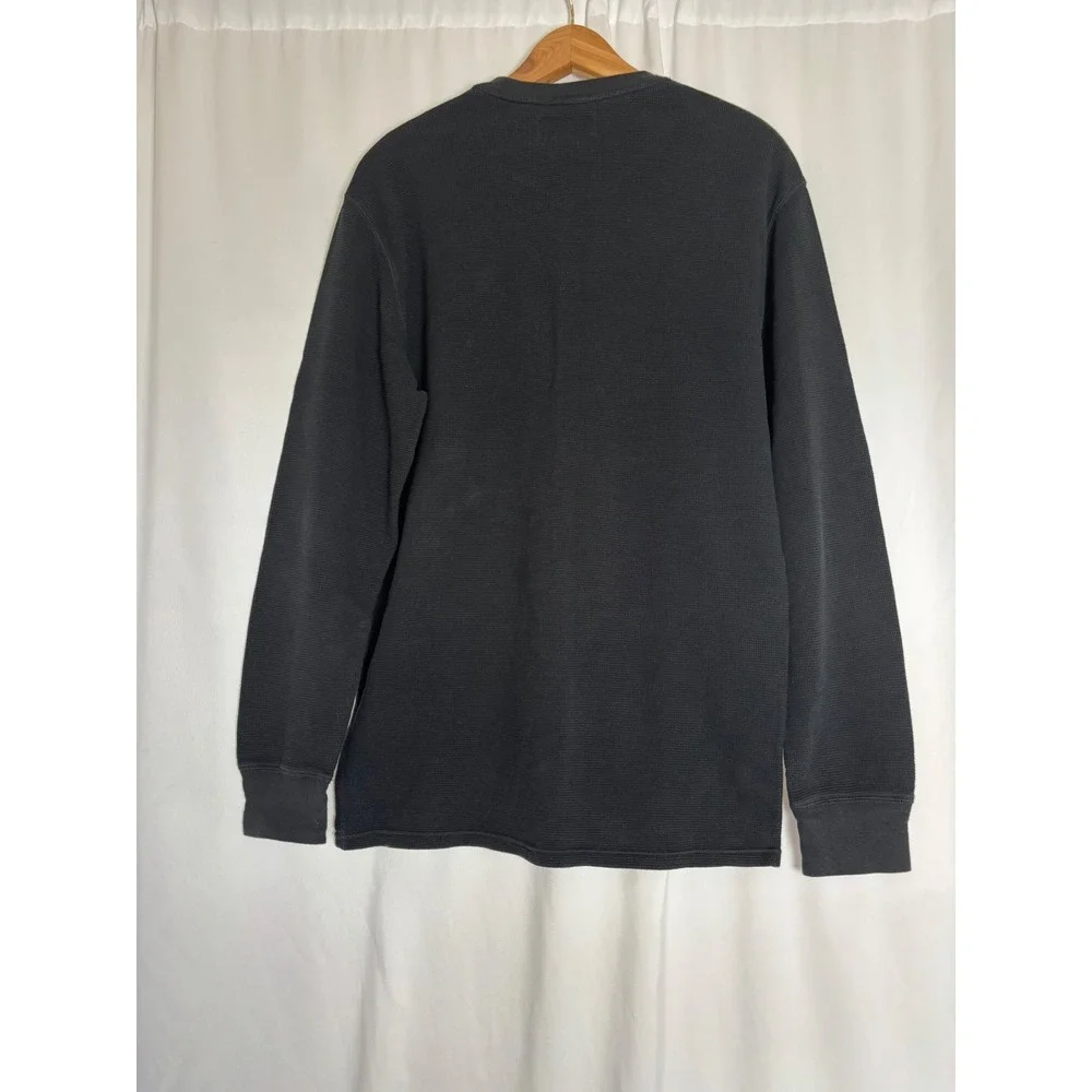 Polo Ralph Lauren Mens XL Black Waffle Knit Thermal Long Sleeve Shirt Red Pony